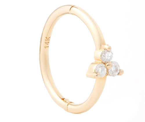 Gold diamond single hoop earring, Stone and Strand